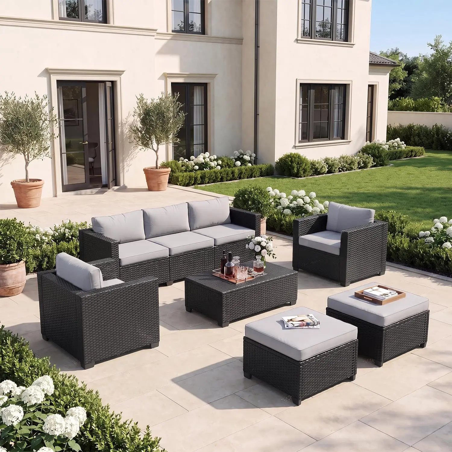 6-Piece Outdoor Patio Sofa Set With Cushions For Garden & Balcony, Grey, Customized