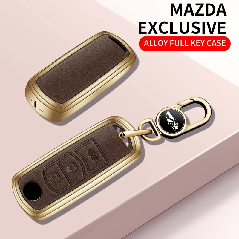 360 Full Protection With Keychain For Mazda 3 6 CX‑5 CX‑30 Smart Remote Key Zinc Alloy Genuine Leather Car Key Fob Cover