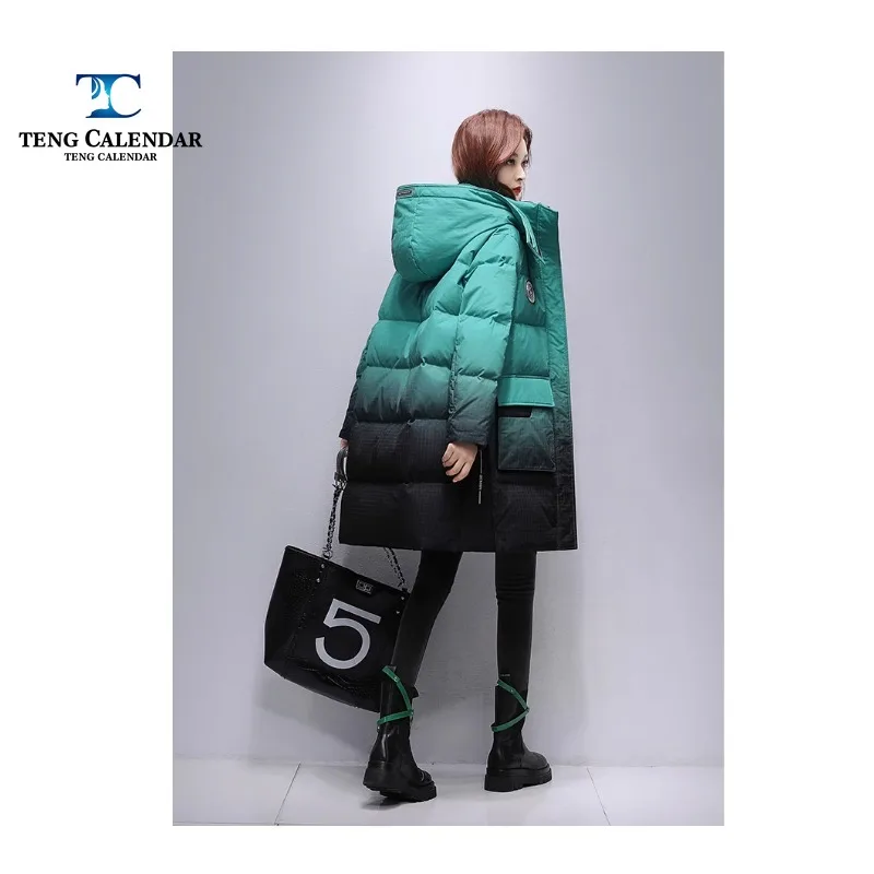 Winter Down Jacket, Medium To Long Korean Gradient Thickened Fashionable Hooded Jacket, Women\'s 2024 Winter New Style