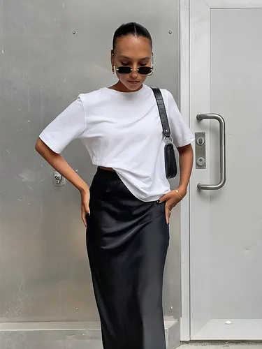 Imagen 2 del producto Faldas elegantes de trompeta de satén negro, faldas ajustadas de cintura alta a la moda, falda larga lisa de oficina para mujer, Primavera Verano