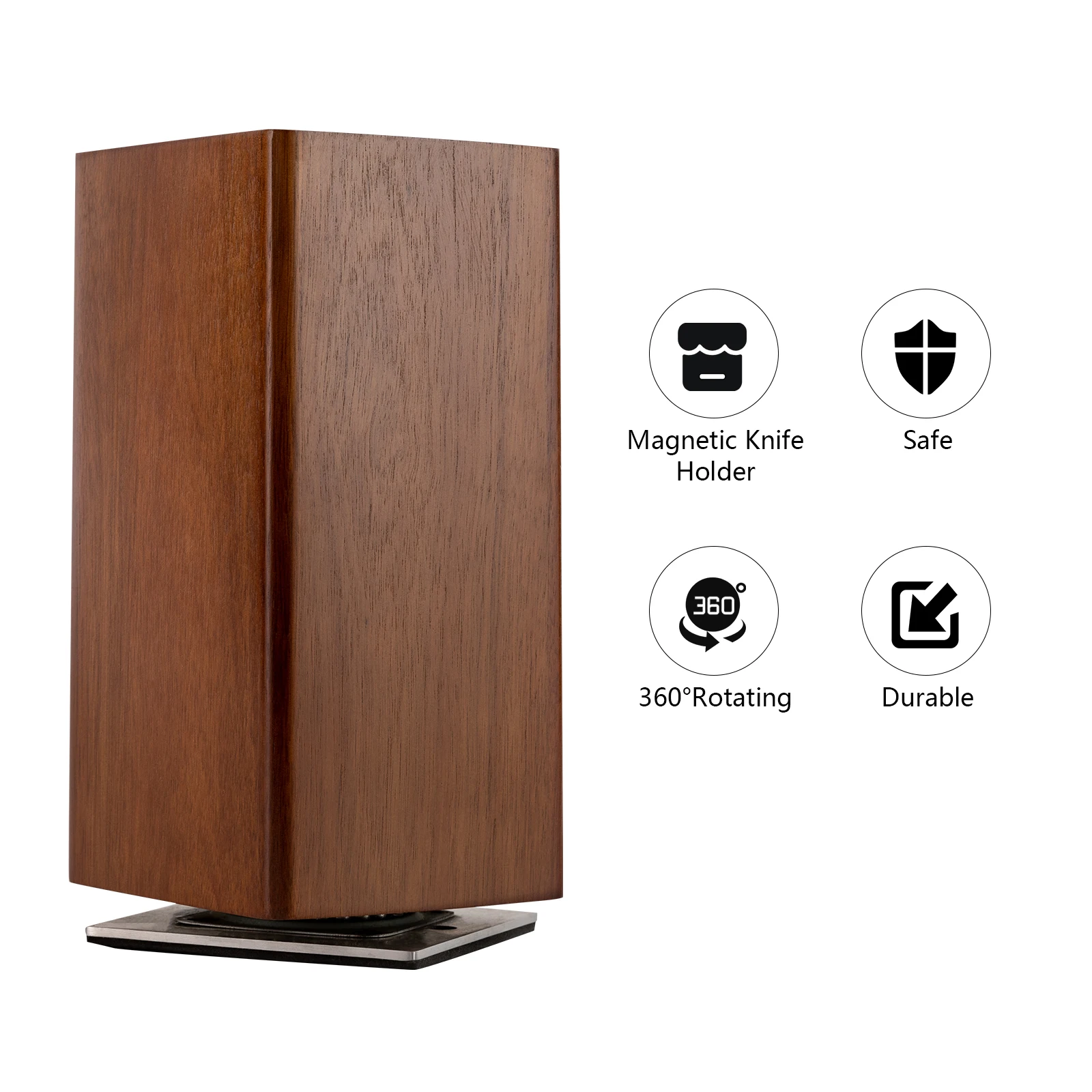 360 °   Blocco coltelli magnetico rotante - Portacoltelli magnetico - 10,9 x 10,9 x 20,3 cm - Blocco coltelli in legno per coltelli da cucina