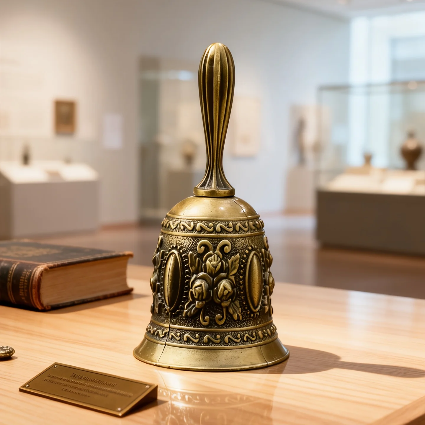 Antique brass hand-cranked ritual bell for Taoist & Buddhist altars. Soul-inducing prayers, desk ornament, craft gift.