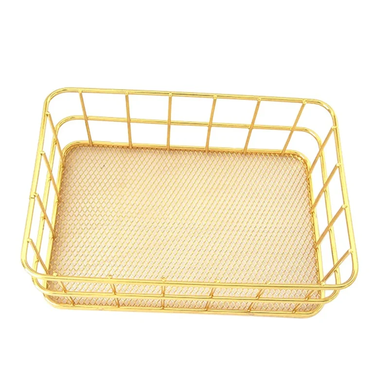 Gold Wire Mesh Basket Iron Storage Basket Desk Drawer Countertop Freezer Organizer Bins for Home Office Kitchen Bathroom Decor