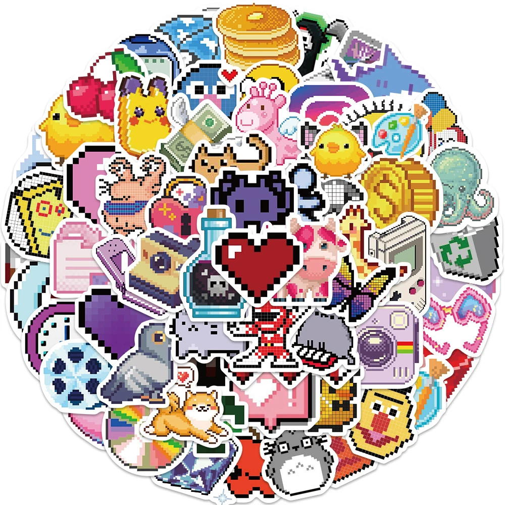 

10/30/65PCS INS Style Cute Pixel Cartoon Stickers Aesthetic DIY Luggage Laptop Graffiti Waterproof Kawaii Girls Sticker Decal