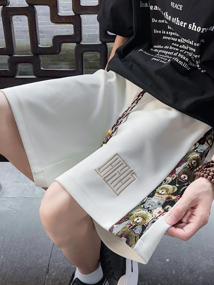 

Summer Thin Loose ort Pants for Men Embroidered Patchwork Breathable Casual Trousers Vintage New Chinese Sle Youth Faion