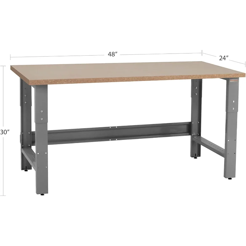 Mesa e bancada de trabalho: tampo de placa de partículas de 1", banco com altura ajustável - 24" P x 48" L x 30" - 36" H - da BenchPro