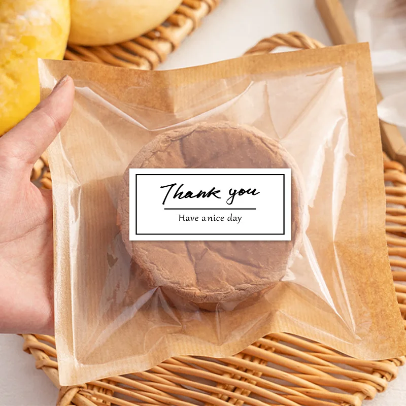 150pcs Thank You Label Sticker Vintage Black&White Kraft Label Stickers DIY Hand Made For Gift Cake Baking Sealing Hang Tag