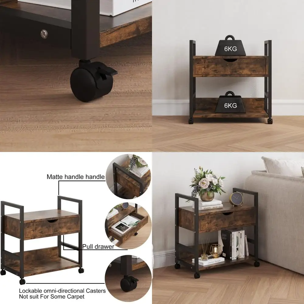

Home Office Rolling Printer Stand with Storage, Desk Organizer Cart for File Cabinets and Workspace Efficiency