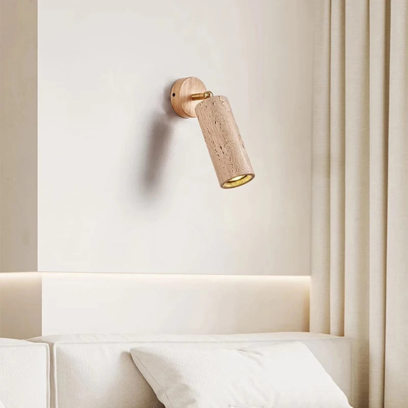 Cylindrical Stone Bulb Wall Lamp Wood Base Including E27 For Hotel Bedroom Reading Rotatable Lighting Sconces