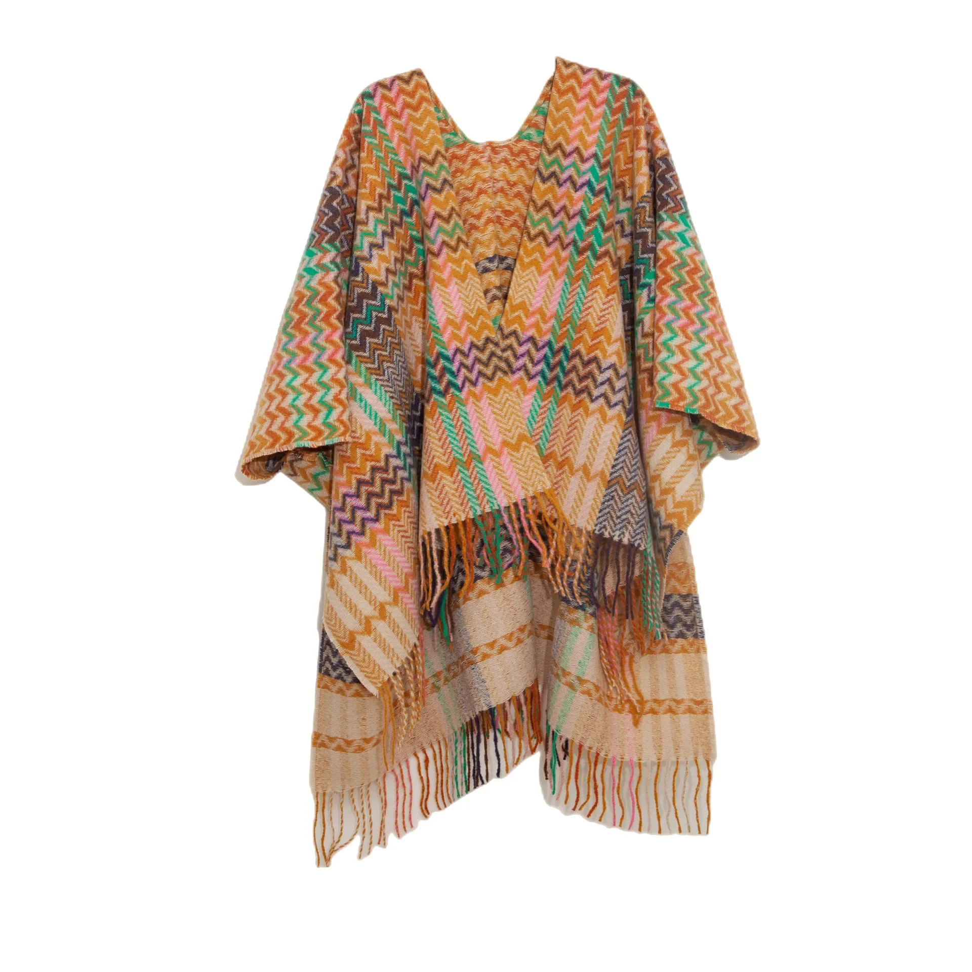 

Imitation Cashmere Cloak New Style Sleeved Shawl Autumn and Winter Tourism Ethnic Style Split Shawl Lady Cloak Poncho Capes