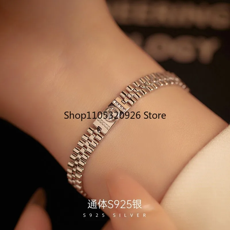 S925 silver Korean version niche strap zircon bracelet women's simple texture men's and women's fashion trendy hand jewelry