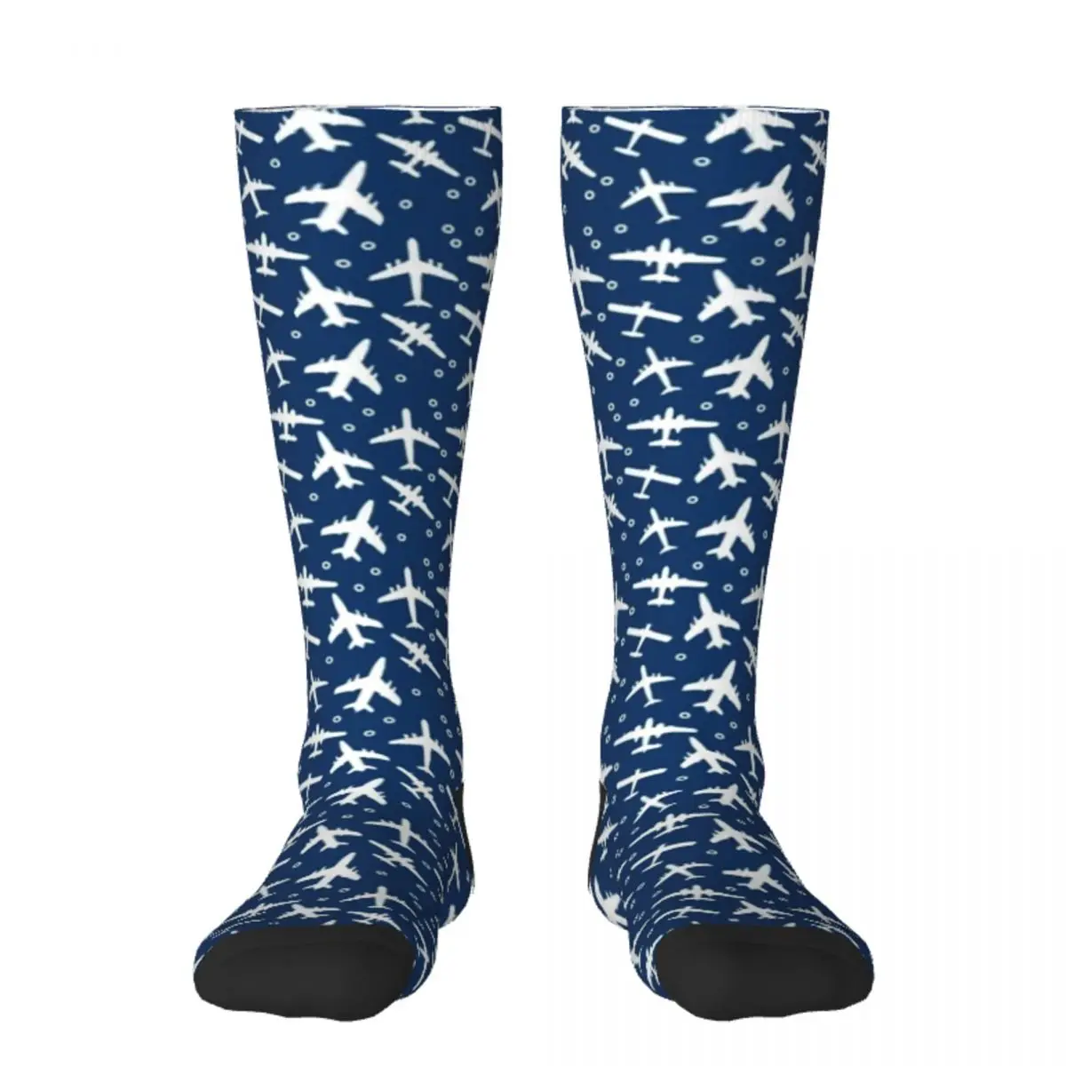 

Blue and White Aeroplanes Silhouette Pattern Socks Novelties hiphop Men Socks Women's