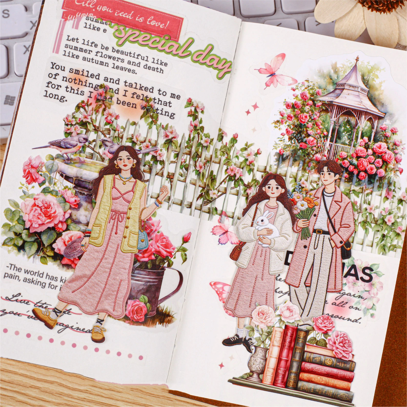 Slow Time Series Vintage Embroidery Girl Character Landscape Sticker Creative DIY Journal Material Collage Stationery