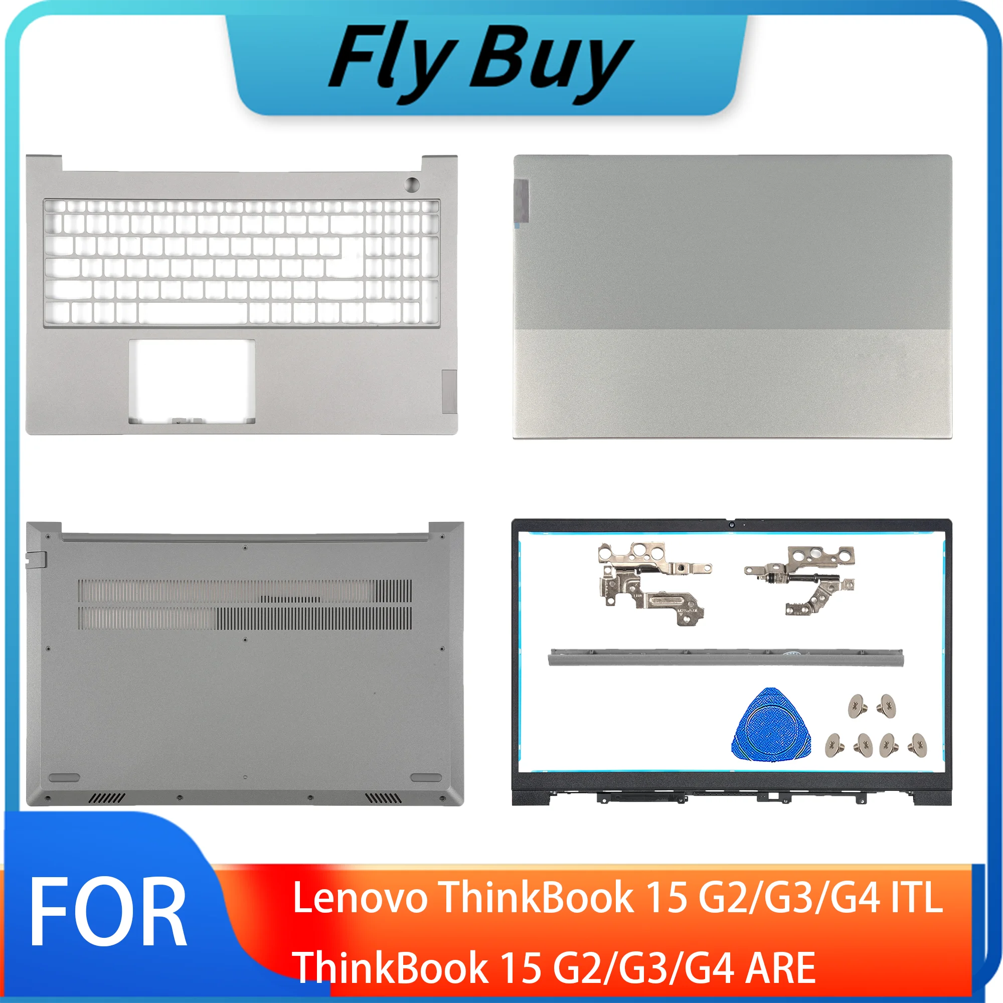 Funda para Lenovo ThinkBook 15 G2/G3/G4 ITL ThinkBook 15 G2/G3/G4 ARE LCD tapa trasera/bisel/bisagras/reposamanos/parte inferior plateada