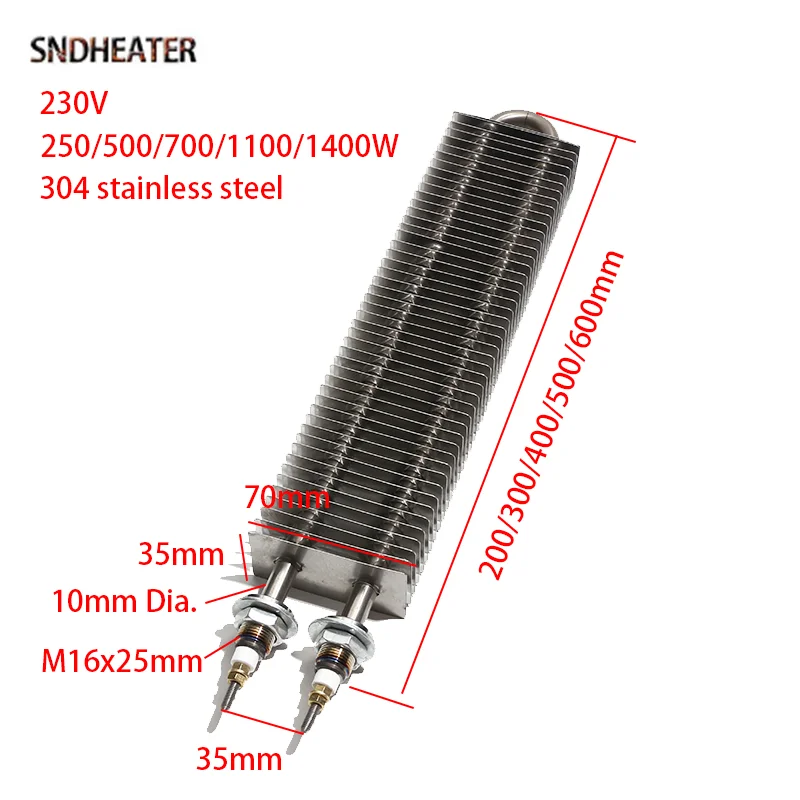 SNDHEATER 230 فولت الهواء الساخن مربع الزعانف سخان M16 خيط من الفولاذ المقاوم للصدأ 70x35 مللي متر عنصر التدفئة زعنفة 200/300/400/500 مللي متر لمنفاخ