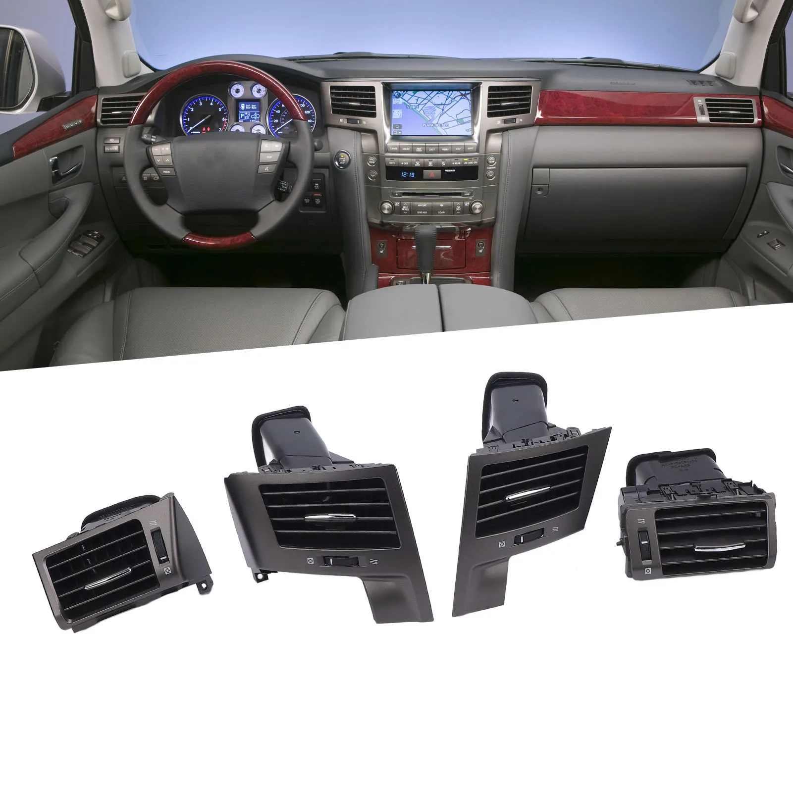 Front Center AC Air Outlet Kit Scratch Proof Stylish Anti Aging Center Console Dashboard Air Vent Panel for LX570 2007 To 2015