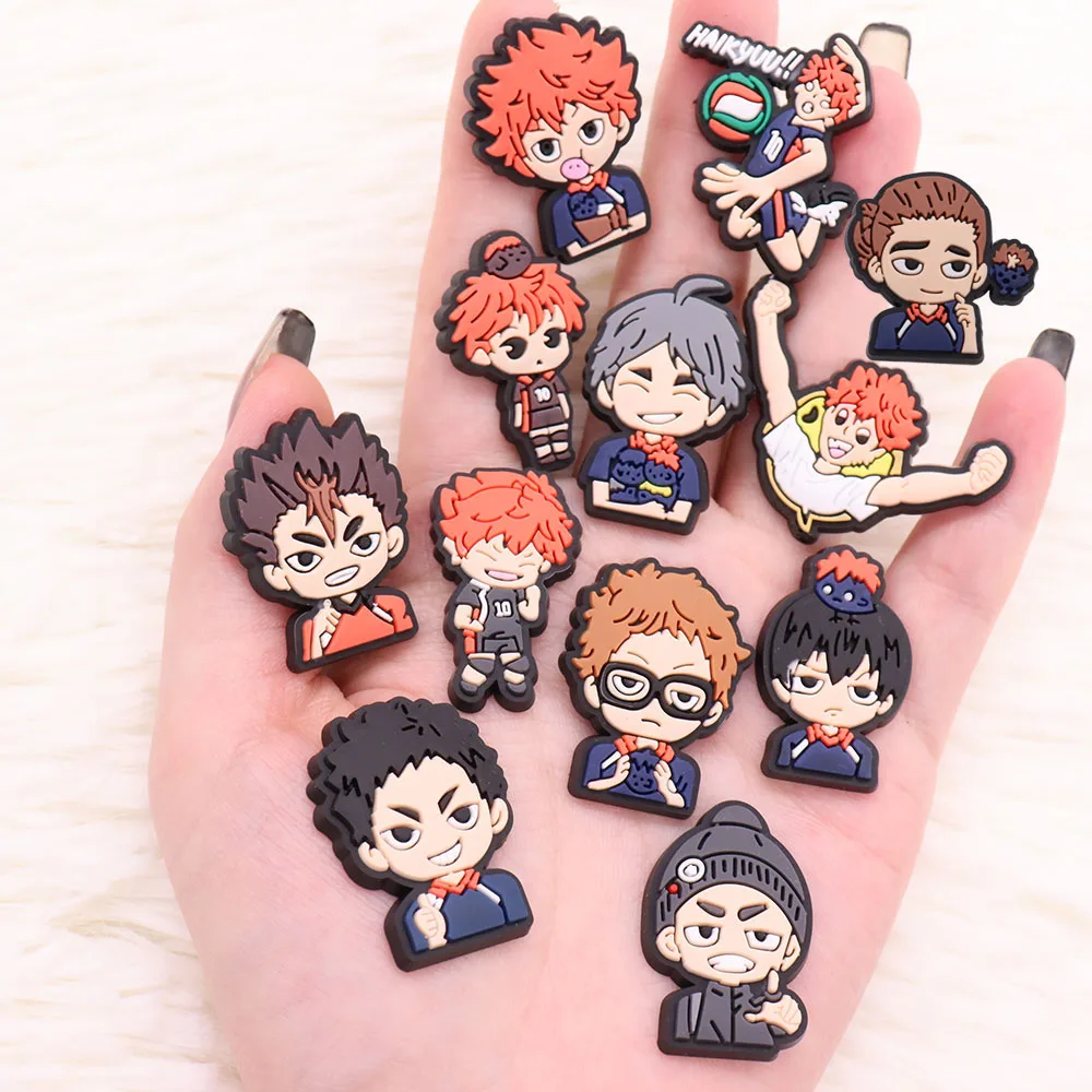 1-12Pcs Haikyuu Sports Japan Anime Volleyball PVC Shoes Charms Shoe Decorations DIY Wristbands Kids Boys Party Gift