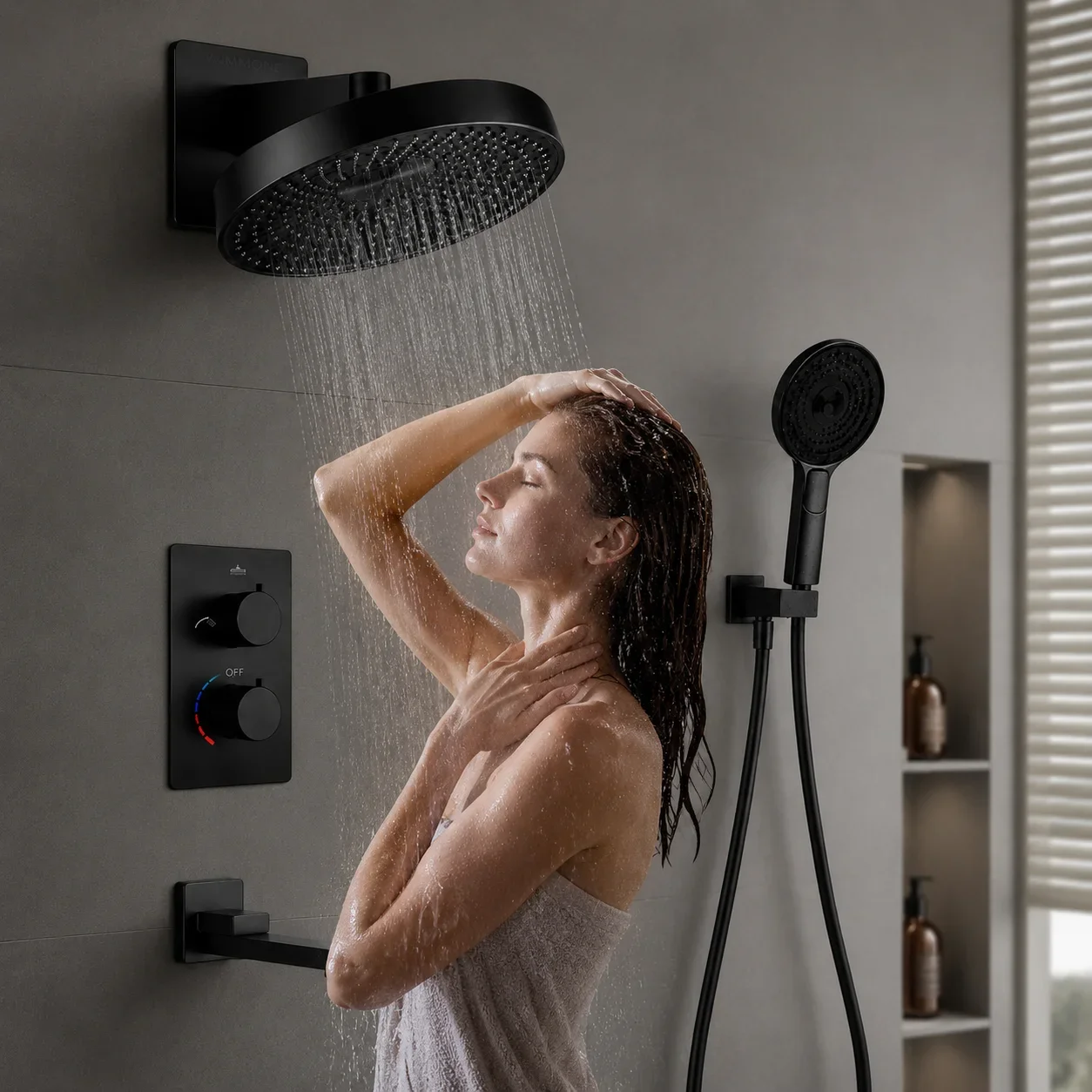 High End Concealed Thermostatic Shower System Complete Bathroom Faucet Set Embedded Box Rainfall 3 Ways Bathtub Rain Mixer Taps