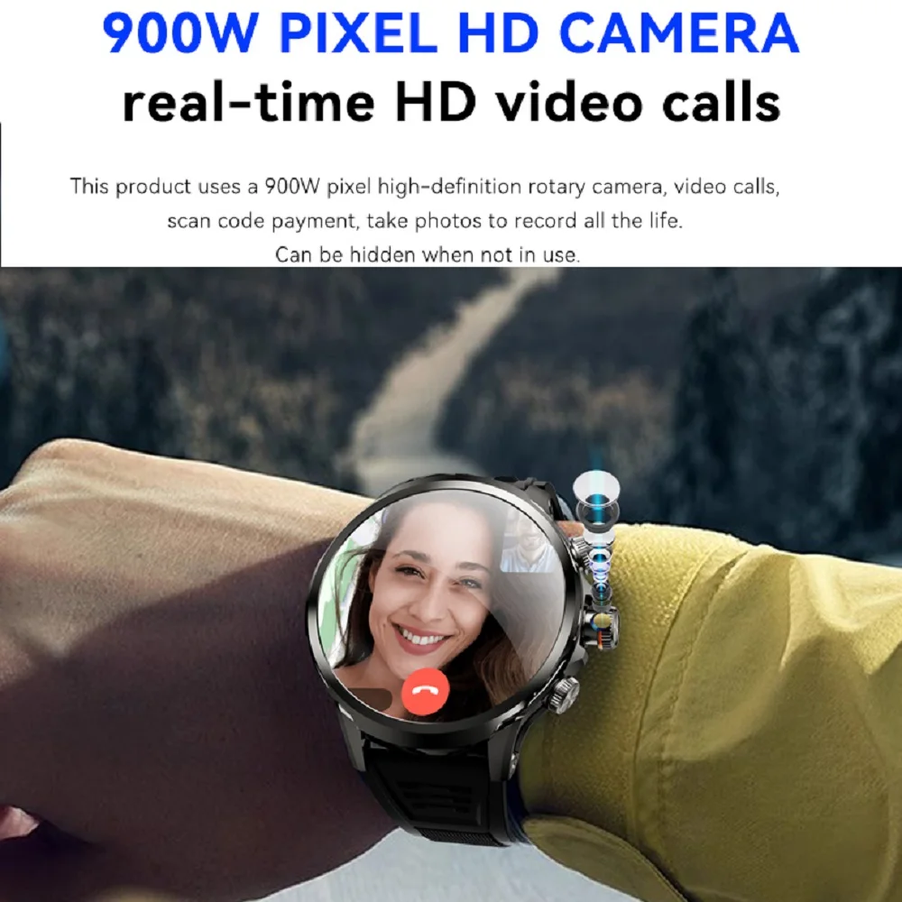 4G 워치, 1.95 인치 Amoled 4G SIM 와이파이 네트워크, 2GB RAM 업데이트 GPS 스마트워치, 화상 통화, 900W HD 카메라, 건강 스포츠 모드 SOS