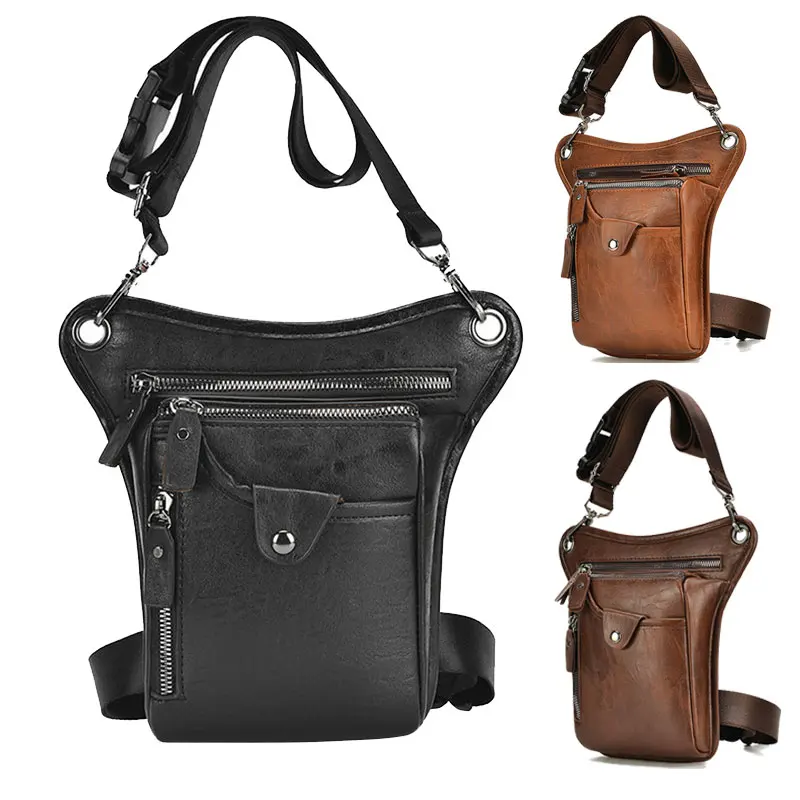 PU Leather Men Design Casual Coffee Classic Shoulder Sling Bag Fashion Travel Fanny Waist Belt Pack Leg Bag Belt Hip Bag