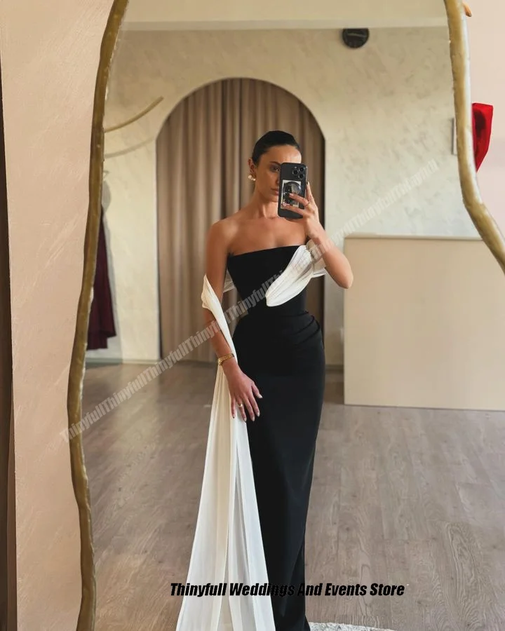 Thinyfull Mermaid Prom Dresses Strapless Sleeveless Satin/Chiffon Evening Party Gown Dubai Formal Occasion Dress Customized