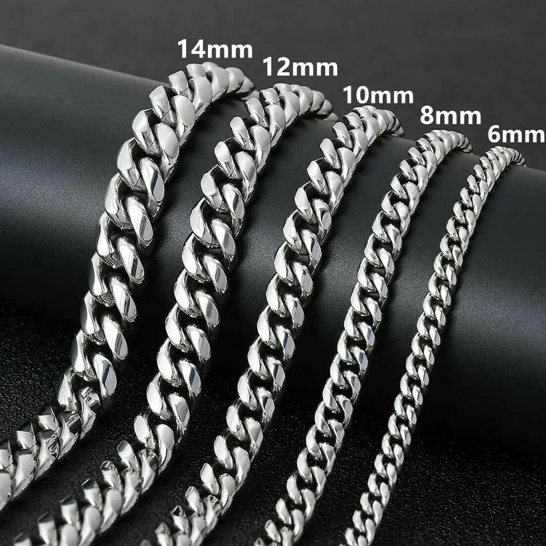 8/10/12/14/16/18mm Silver Color 316L Stainless Steel Curb Cuban Link Chain Necklace Jewelry for Men Women Gift