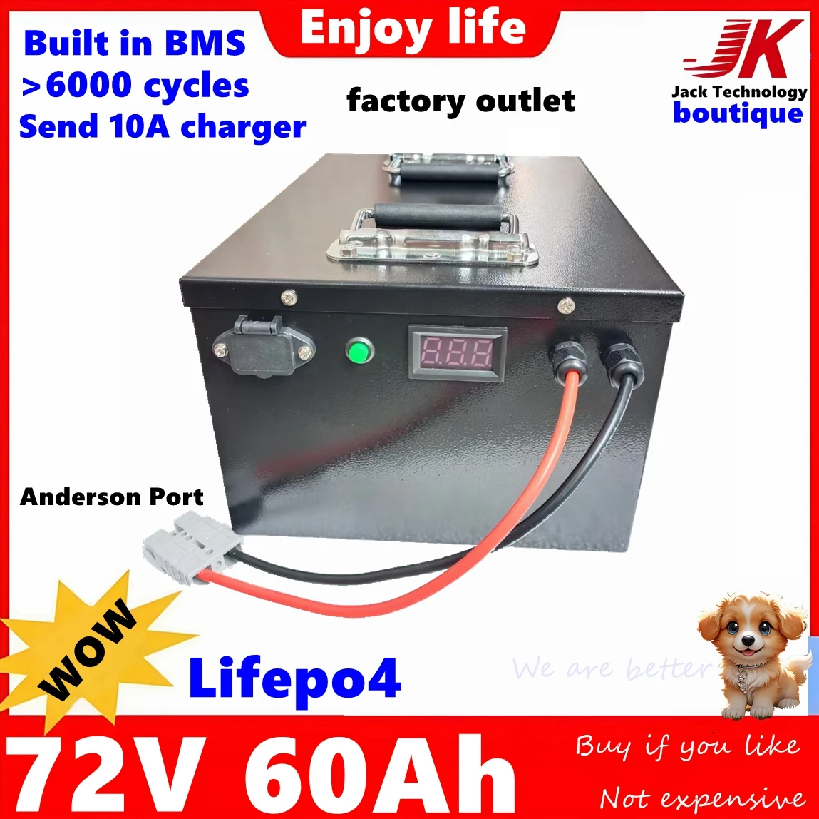 

JK 72V 60Ah lithium lifepo4 battery BMS for 8000W 3500W bicycle bike scooter Motorbike Motorcycle golf cart Forklift+10A charger