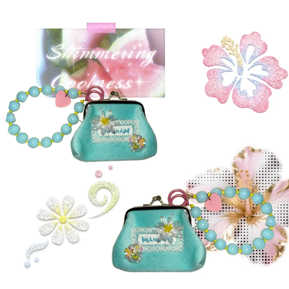Harajuku Sweet Daisy Embroidery Small Coin Purses Plush Velvet Kisslock Pouch Portable Keyring Purse For Cards Coins Earbuds