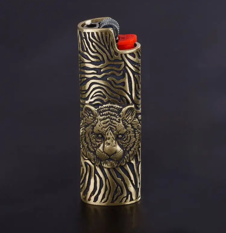 1Pc Brass Retro Lighter Case Cover Fits Bic Lighter J3 Lighter Case Cover Gift