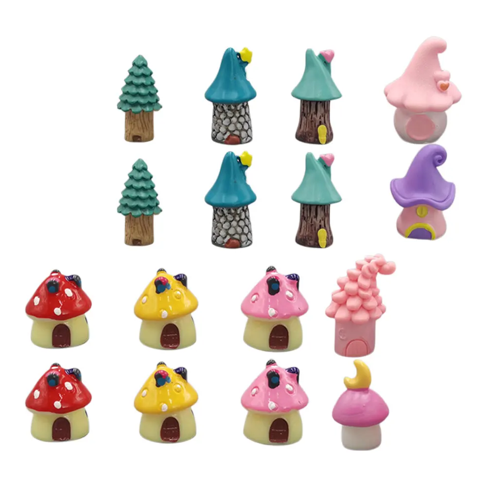 

16 Pcs Mini Mushroom House Garden Ornaments Decoration Fairy Kit Resin Dollhouse Miniatures