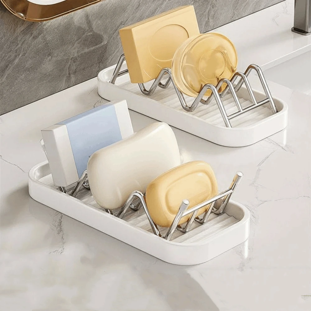 New Self Draining Stainless Steel Soap Rack with Tray Multifunctional Soap Tray Multi-scene Bathroom Storage Rack Bathroom Use