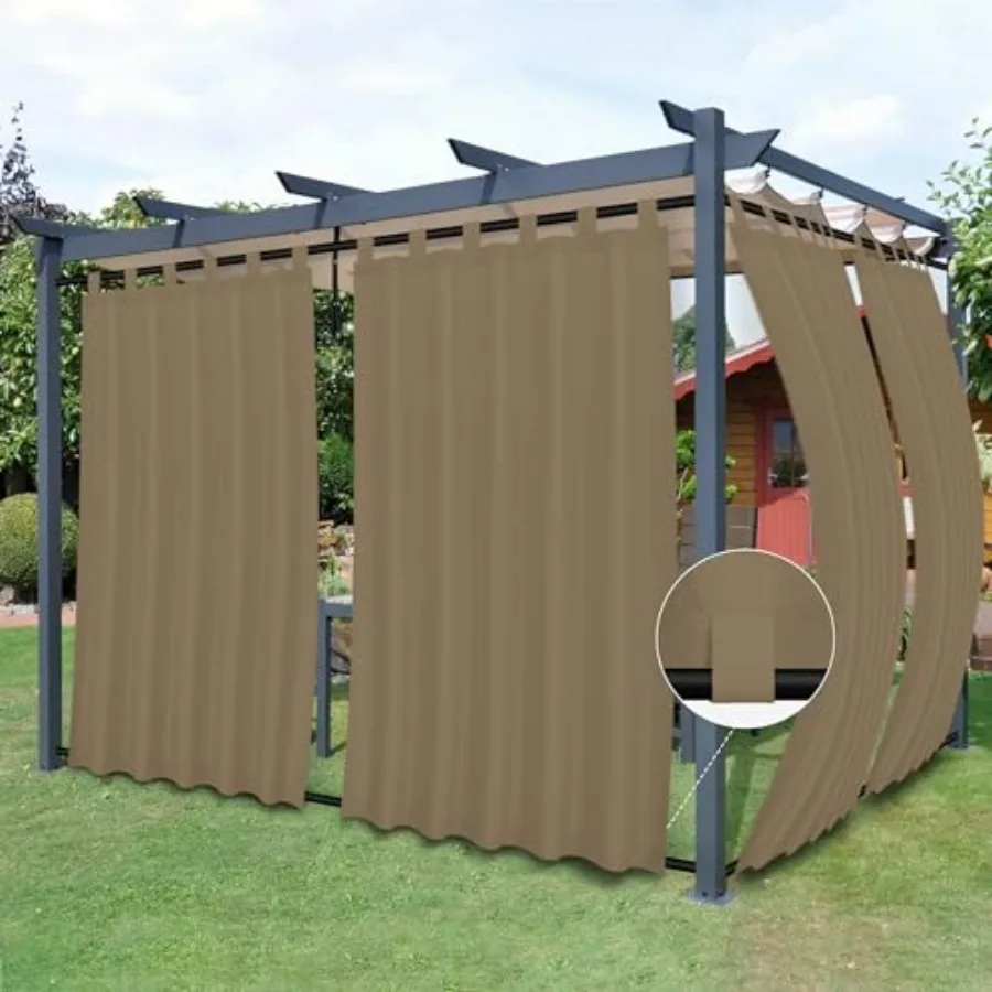 

Outdoor Patio Curtains Detachable Tab Top Windproof Weatherproof Curtain for Cabana, Porch, Pergola and Gazebo, Tab Bottom Drap