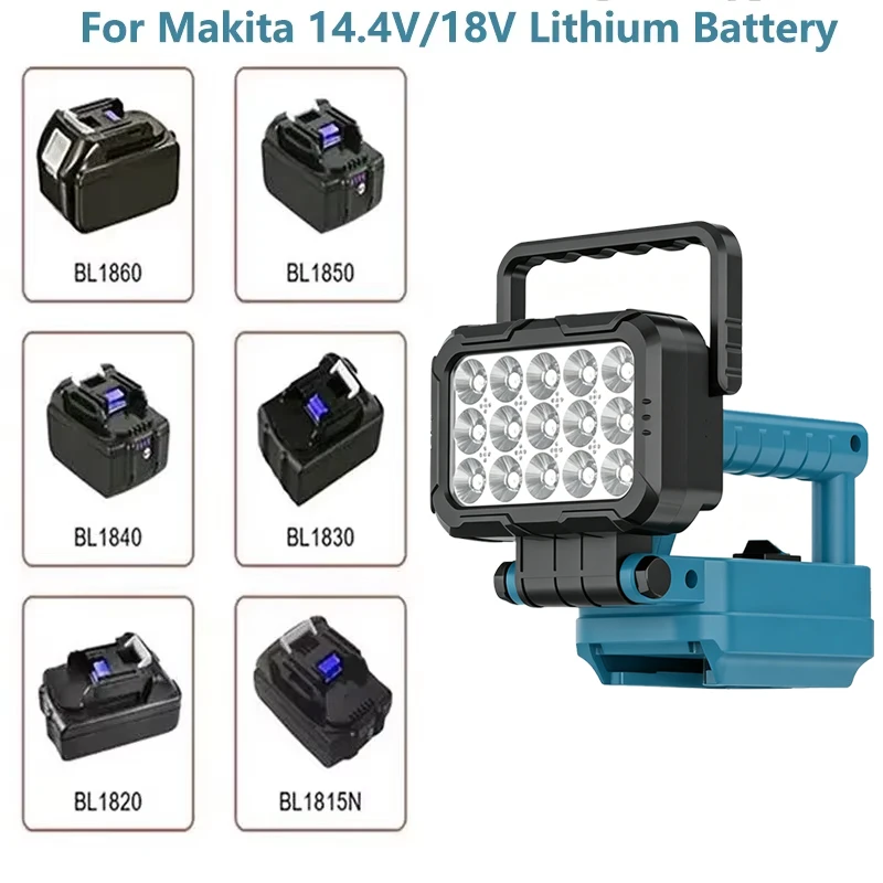 Kabellose LED-Arbeitsleuchte für Makita 14,4–20 V Li-Ionen-Akku, tragbarer USB-Haken, verstellbarer Winkelgriff, Notlicht, ohne Akku – Detail 6