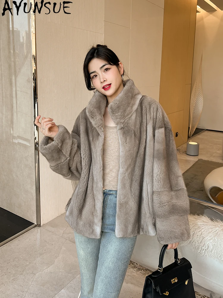 AYUNSUE Natural Velvet Mink Fur Jacket Woman Luxury Whole Mink Jacket for Woman Clothes Short Mink Fur Jacket Кофта С Мехом
