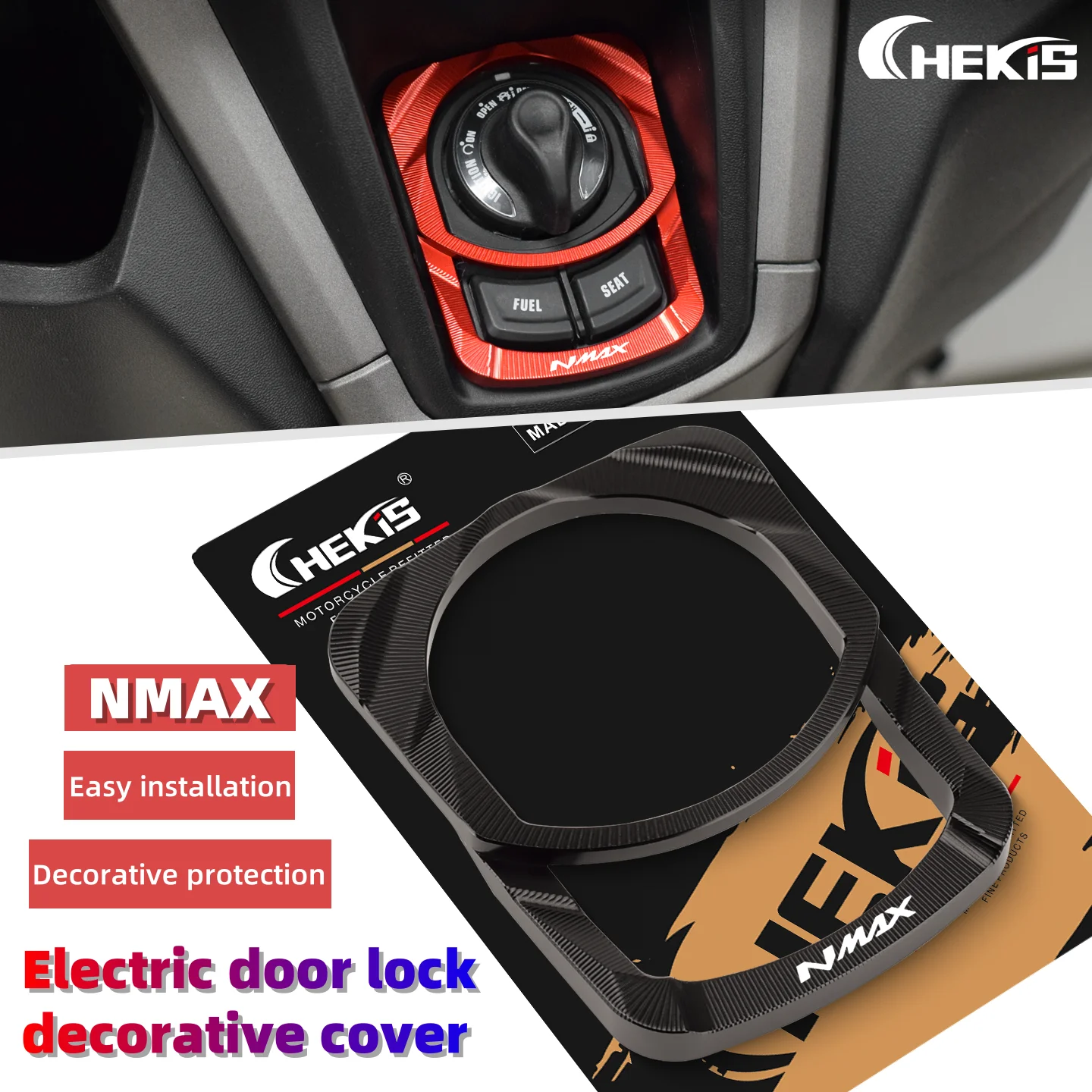 Chekis Is Suitable for 2020~2025 Yamaha Nmax125/155/160 Nmax Turbo Nmax Neo Modified Electric Door Lock Decorative Cover Key Switch Protective Cover Aluminum Alloy