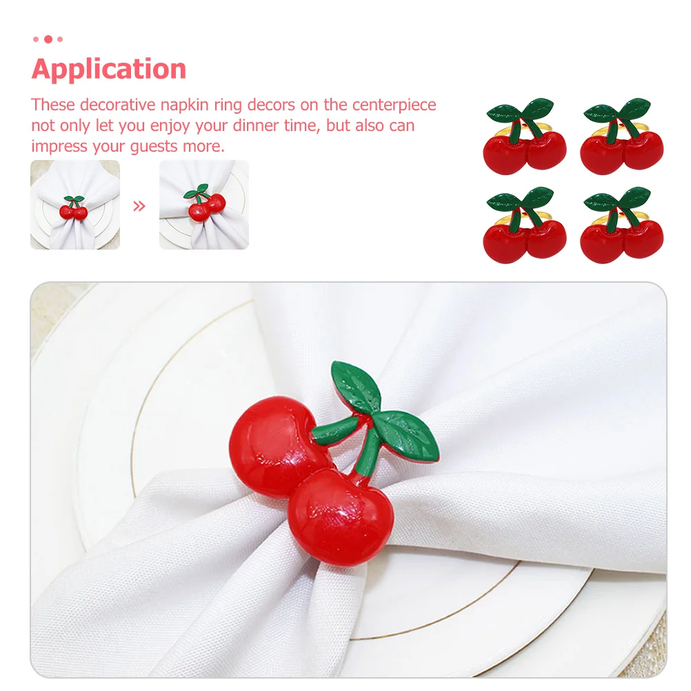 4 Pcs Summer Cherry Napkin Buckle Banquet Fruit Grape Holder Alloy Ring for Party