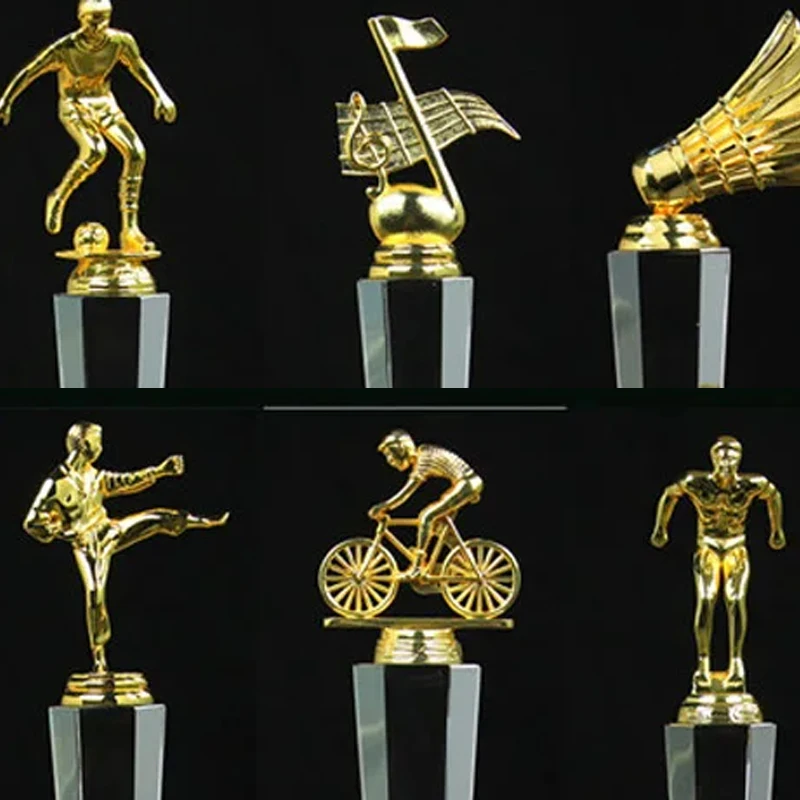 Customized Metal Figure Sculpture Crystal Trophy Bicycle Long Jump Music, Golf, Badminton, Competition Souvenirs Sport Award 1Pc