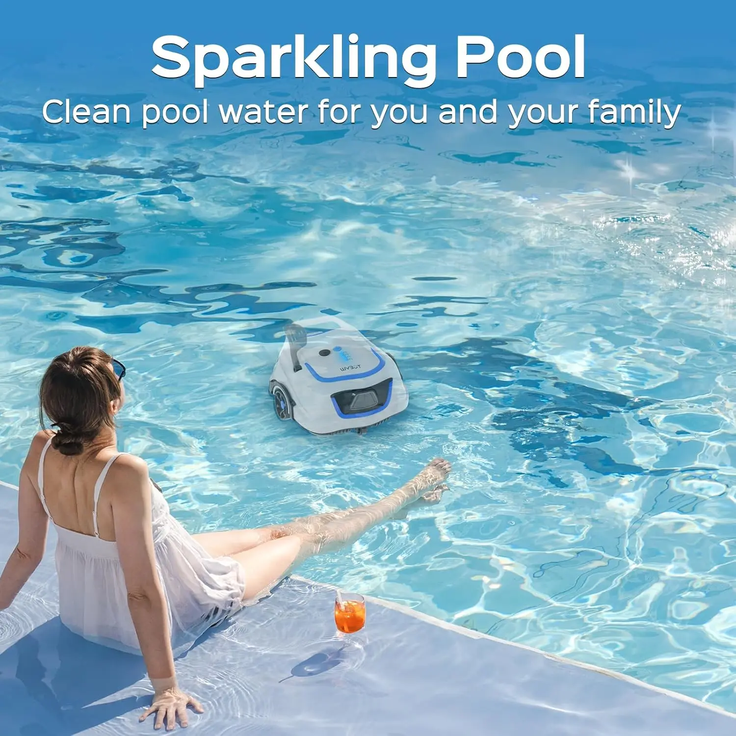 A1 Cordless Robotic Pool Cleaner, Automatic Pool Vacuum with 120 Mins, Double Filters, LED Indicator, Fast Charging, Ideal for A