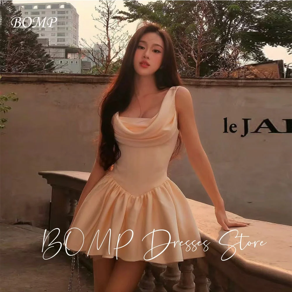 

BOMP Lovely Short Wedding Party Dress Spaghetti Strap Draped A-Line Mini Special Occasion Prom Gown Korea Photo Shoot Customized