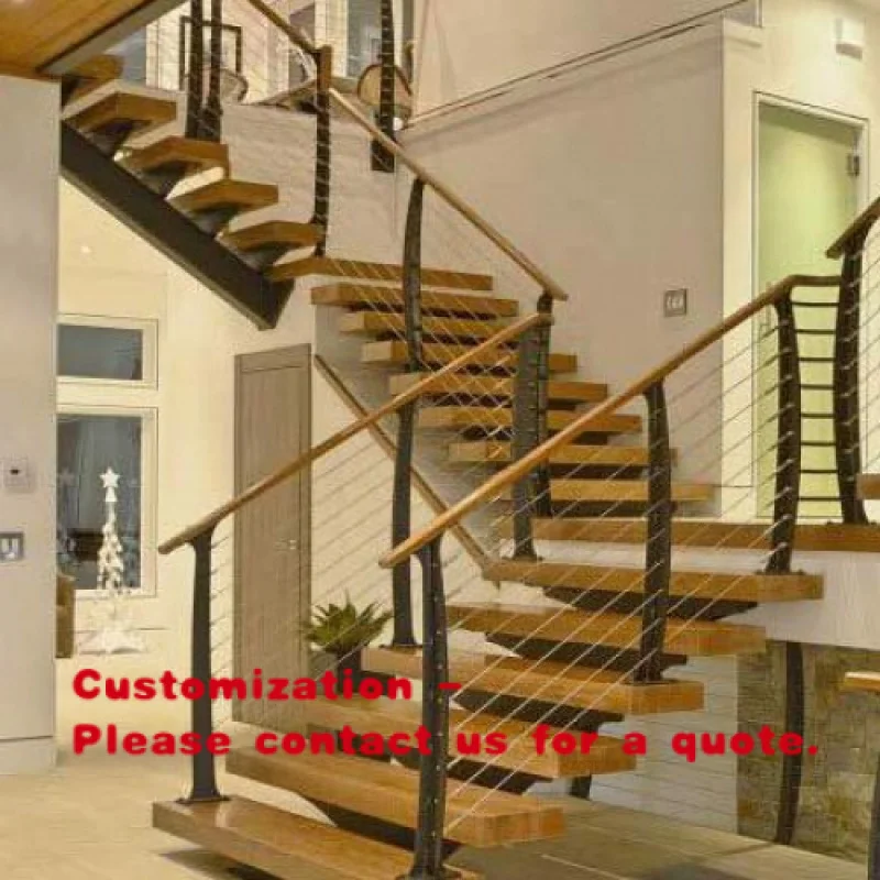 custom.Foshan Luxury High Quality Mono Beam Straight Staircase with Solid Wood Tread Used in House Engl
