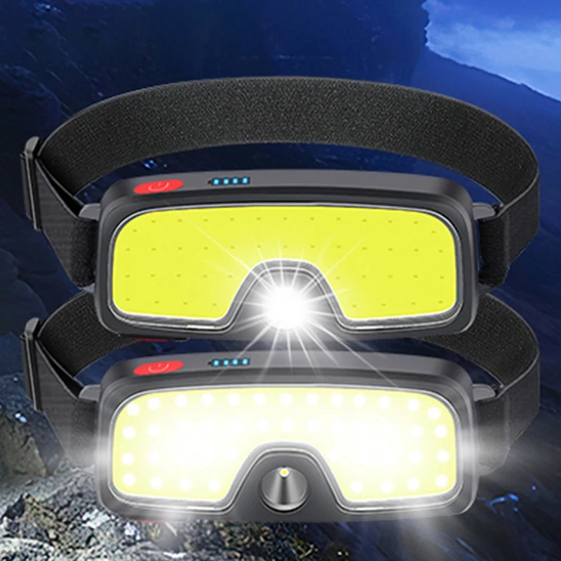 New Upgrade Portable LED Head Lamp Built-in 1200mah Battery COB Headlight USB-C Rechargeable Waterproof Torch Camping Flashlight