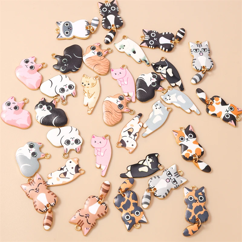 

20pcs Cartoon Animal Charms Enamel Cat Charms Pendants for Jewelry Making Drop Earrings Necklaces Bracelets DIY Crafts Supplies