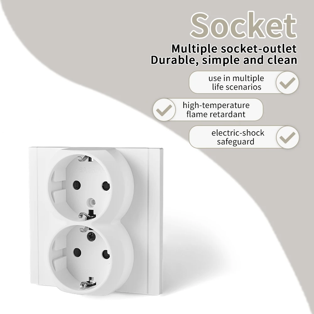 Skin Sensation With Ground Classic Flame Retardant Electrical Outlets AC EU Standard Wall Embedded Power Sockets Paint Plastic