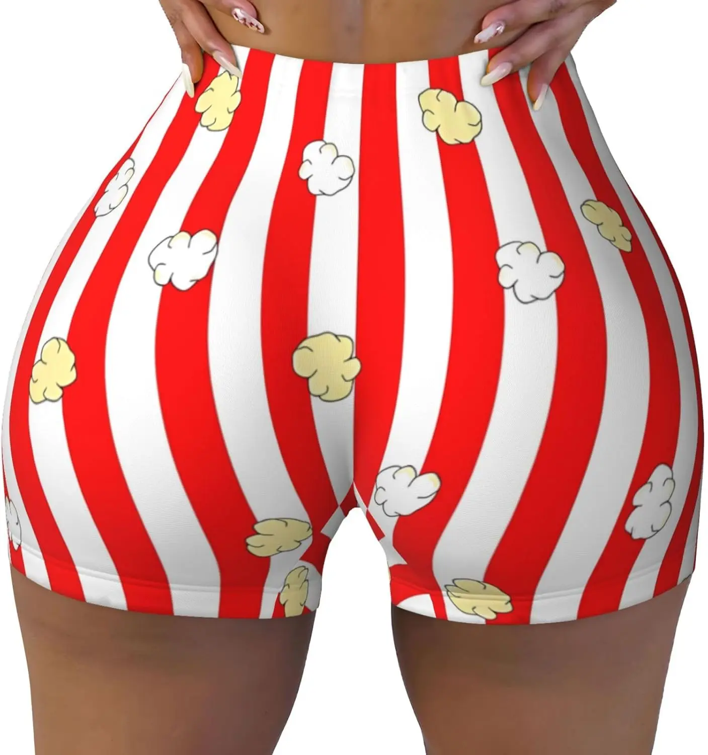 

Женские шорты для йоги с высокой талией FUNNY Popcorns, эластичные шорты для бега, спортивные шорты, удобное нижнее белье