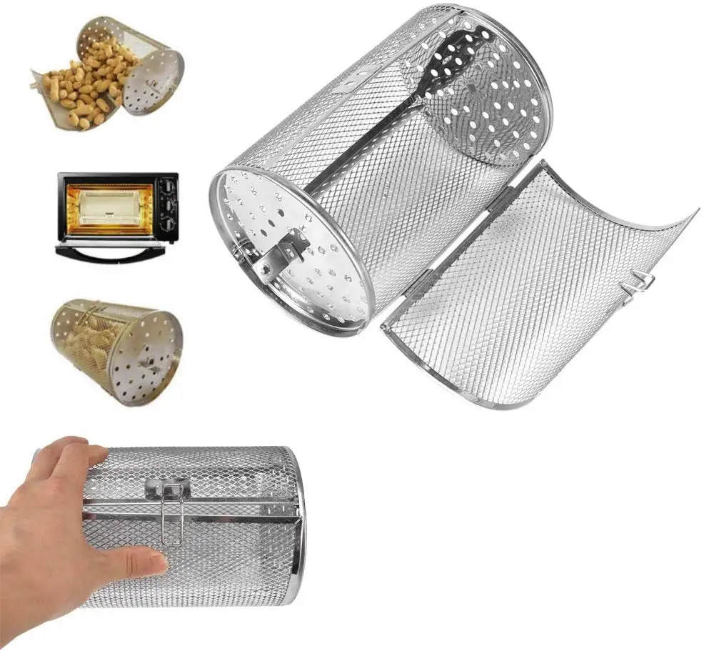 

Stainless Steel Rolling Grill Basket BBQ Grill Roaster Drum Baking Rotary Cage For Peanut Kebab Kitchen Air Fryer Accessorie