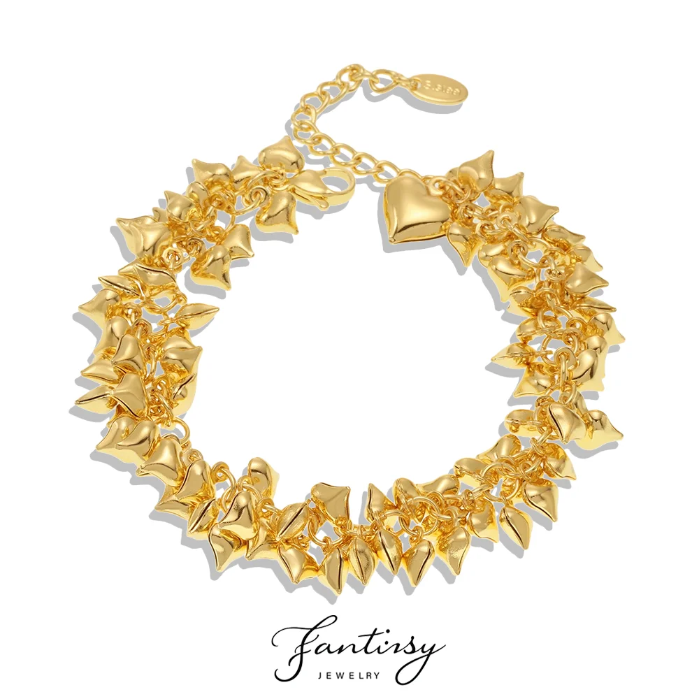 

New Golden Silver Heart Pendant Chain Hand Bracelet Women's 18K Gold Plated 316 Stainless Steel Bracelet Ladies Luxury Jewelry