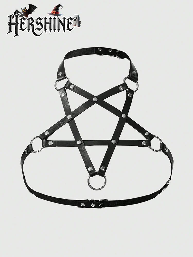 HERSHINE 1 ピース女性の黒 PU ライン五角形星型装飾ショルダーストラップ Y2K ダークパンクゴシックハロウィンアクセサリー