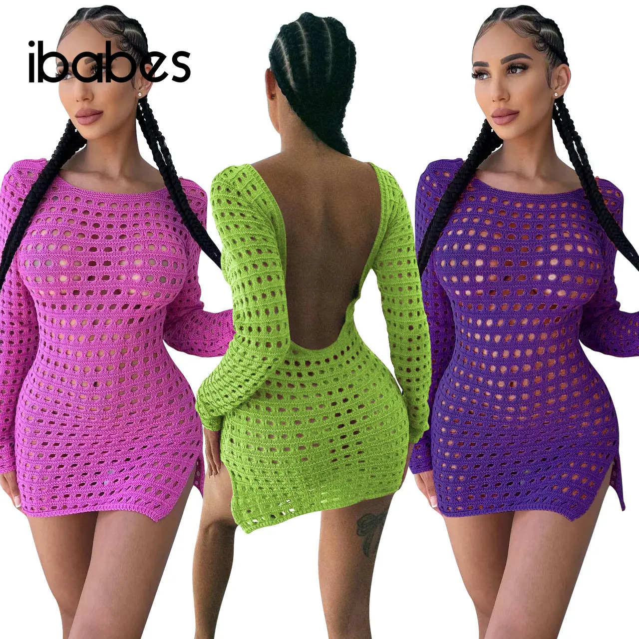 

Hollow Out Bikini Set Cover Ups for Women Solid 2023 Summer Holiday Beach Mini Dress Sexy Open Back Night Club Party Vestidos