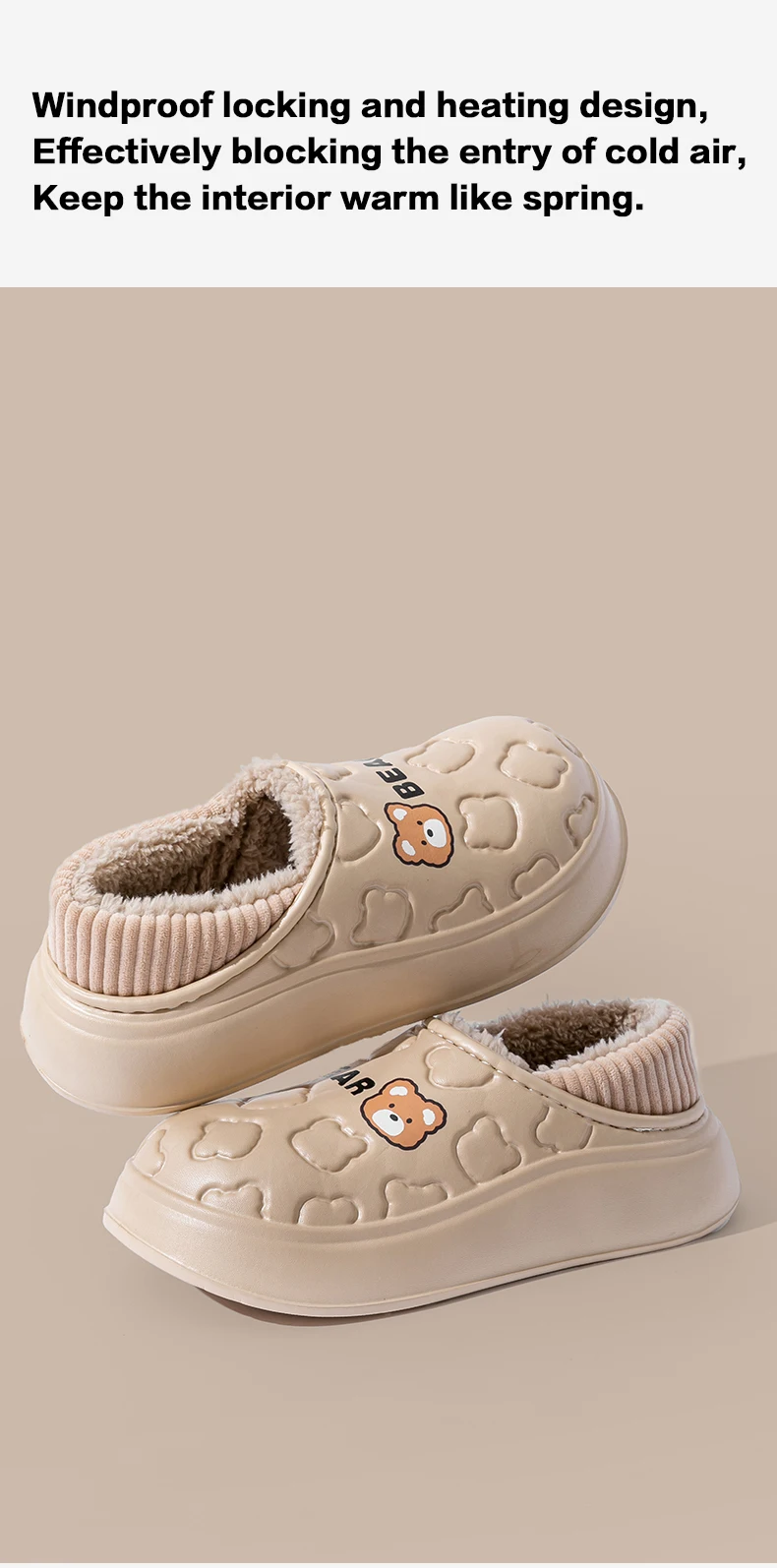 Wasserdichte Winter-Hausschuhe für Damen und Herren, Niedliche Bären-Design, EVA, Warm, Plüsch Gefüttert, Dicke Plattform, Rutschfest, für Innenräume, Schlafzimmer, Pantoffeln – Detail 6