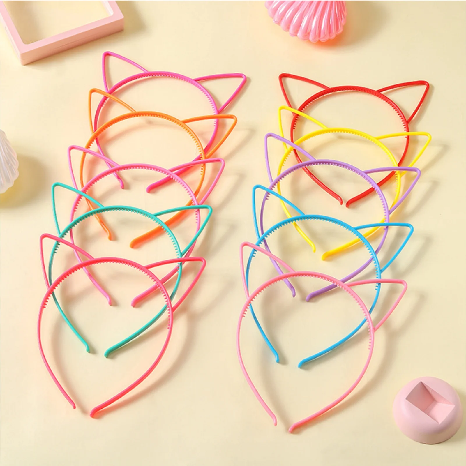12PCS Plastic, Cat Ears, Hairband, Kids, Cute, Kitten, Outer, Headband, Tooth, Solid Color image 3